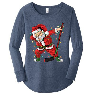 Christmas Ice Hockey Dabbing Santa Lights Xmas Hockey Player Gift Women's Perfect Tri Tunic Long Sleeve Shirt