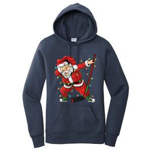 Christmas Ice Hockey Dabbing Santa Lights Xmas Hockey Player Gift Women's Pullover Hoodie