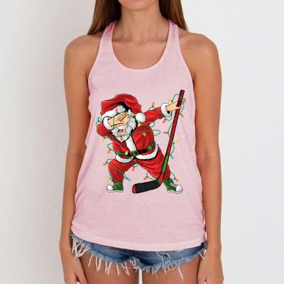 Christmas Ice Hockey Dabbing Santa Lights Xmas Hockey Player Gift Women's Knotted Racerback Tank