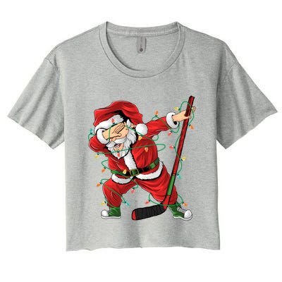 Christmas Ice Hockey Dabbing Santa Lights Xmas Hockey Player Gift Women's Crop Top Tee