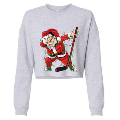 Christmas Ice Hockey Dabbing Santa Lights Xmas Hockey Player Gift Cropped Pullover Crew