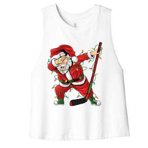 Christmas Ice Hockey Dabbing Santa Lights Xmas Hockey Player Gift Women's Racerback Cropped Tank