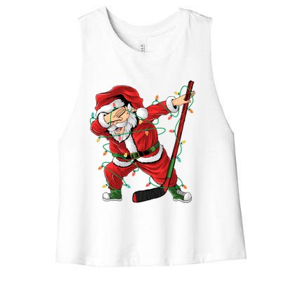 Christmas Ice Hockey Dabbing Santa Lights Xmas Hockey Player Gift Women's Racerback Cropped Tank