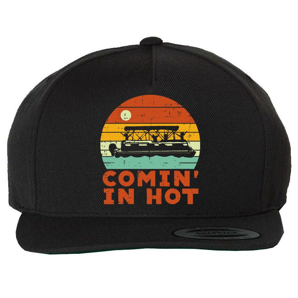 Comin In Hot Boat Pontoon Sunset Retro Captain Wool Snapback Cap
