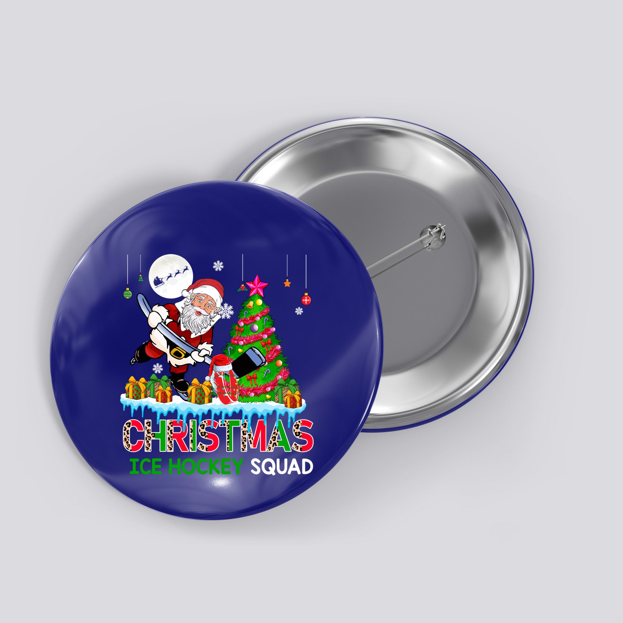 Christmas Ice Hockey Squad Santa Playing Ice Hockey Player Meaningful Gift Button