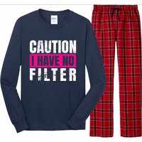 Caution I Have No Filter Sarcastic Quote Wo Long Sleeve Pajama Set