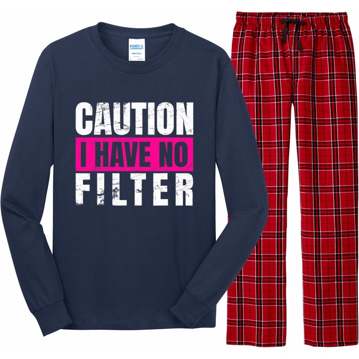 Caution I Have No Filter Sarcastic Quote Wo Long Sleeve Pajama Set