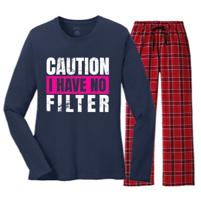 Caution I Have No Filter Sarcastic Quote Wo Women's Long Sleeve Flannel Pajama Set 