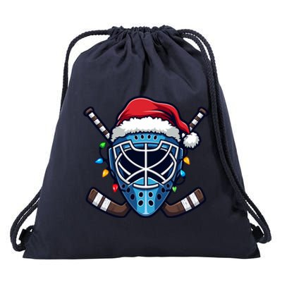 Christmas Ice Hockey Player Santa Funny Gift Xmas Gift Drawstring Bag