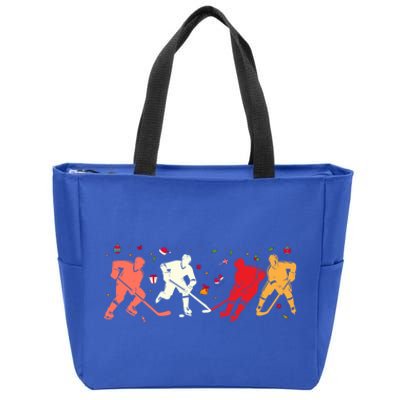 Christmas Ice Hockey Players Santa Hat Holiday Funny Gift Zip Tote Bag