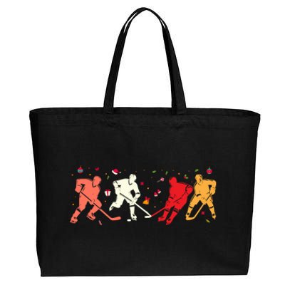 Christmas Ice Hockey Players Santa Hat Holiday Funny Gift Cotton Canvas Jumbo Tote