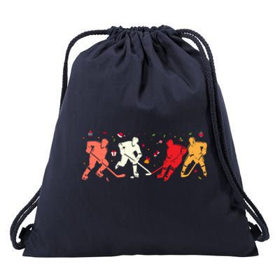 Christmas Ice Hockey Players Santa Hat Holiday Funny Gift Drawstring Bag