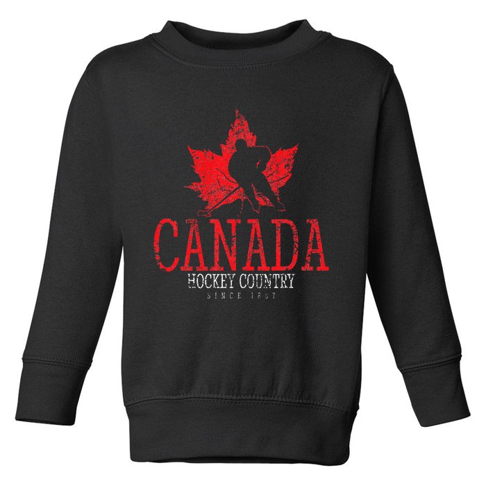 Canada Ice Hockey Sport Canadian Player Vintage Toddler Sweatshirt