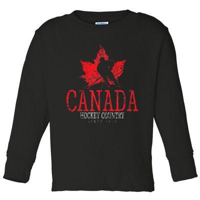 Canada Ice Hockey Sport Canadian Player Vintage Toddler Long Sleeve Shirt