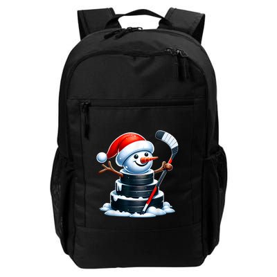 Cartoon Ice Hockey Puck Snowman With Santa Hat Christmas Backpack