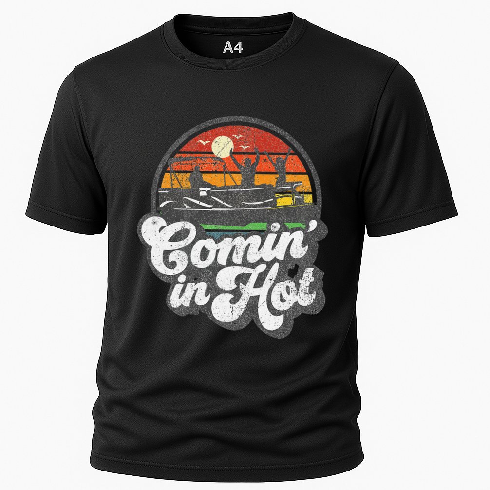 Comin In Hot Pontoon Boat Funny Boating Lake Pontooning Gift Cooling Performance Crew T-Shirt