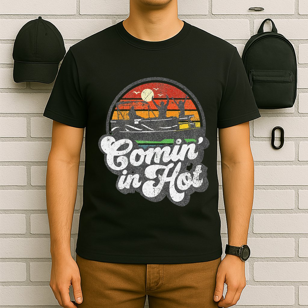 Comin In Hot Pontoon Boat Funny Boating Lake Pontooning Gift T-Shirt