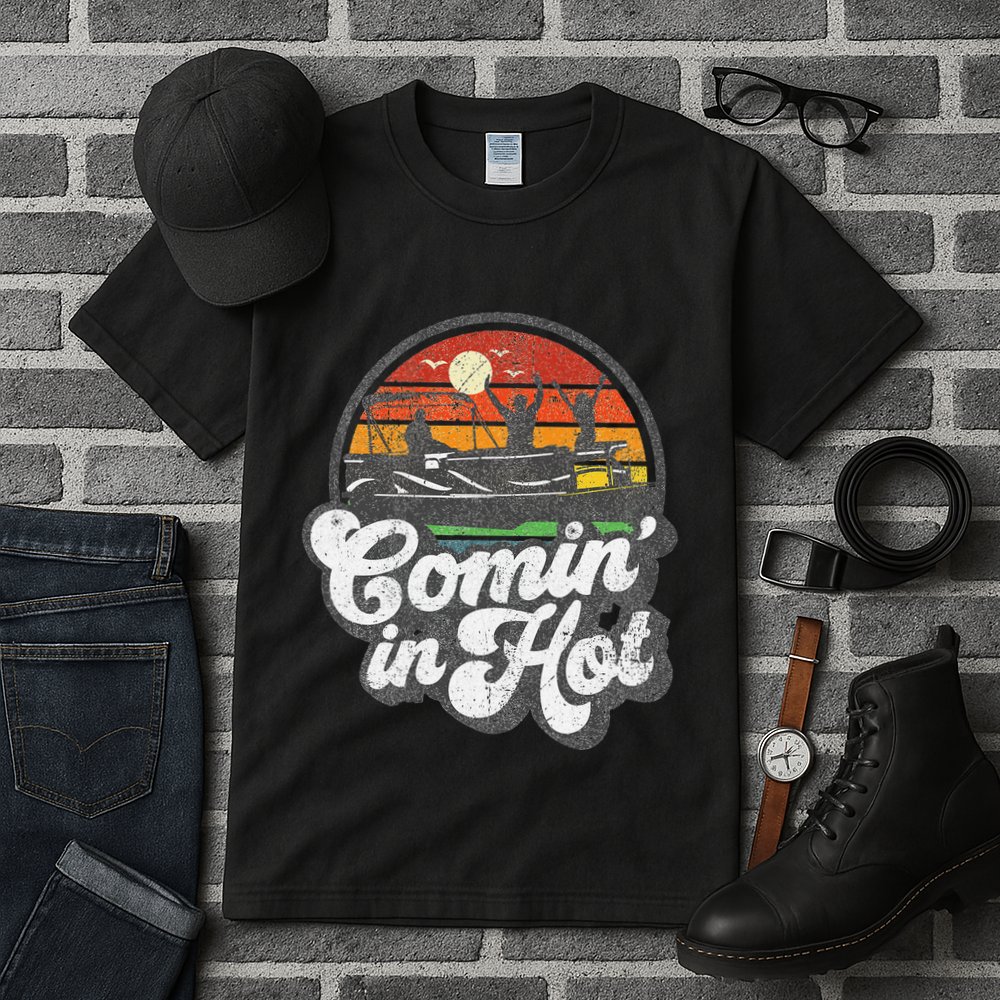Comin In Hot Pontoon Boat Funny Boating Lake Pontooning Gift Tall T-Shirt