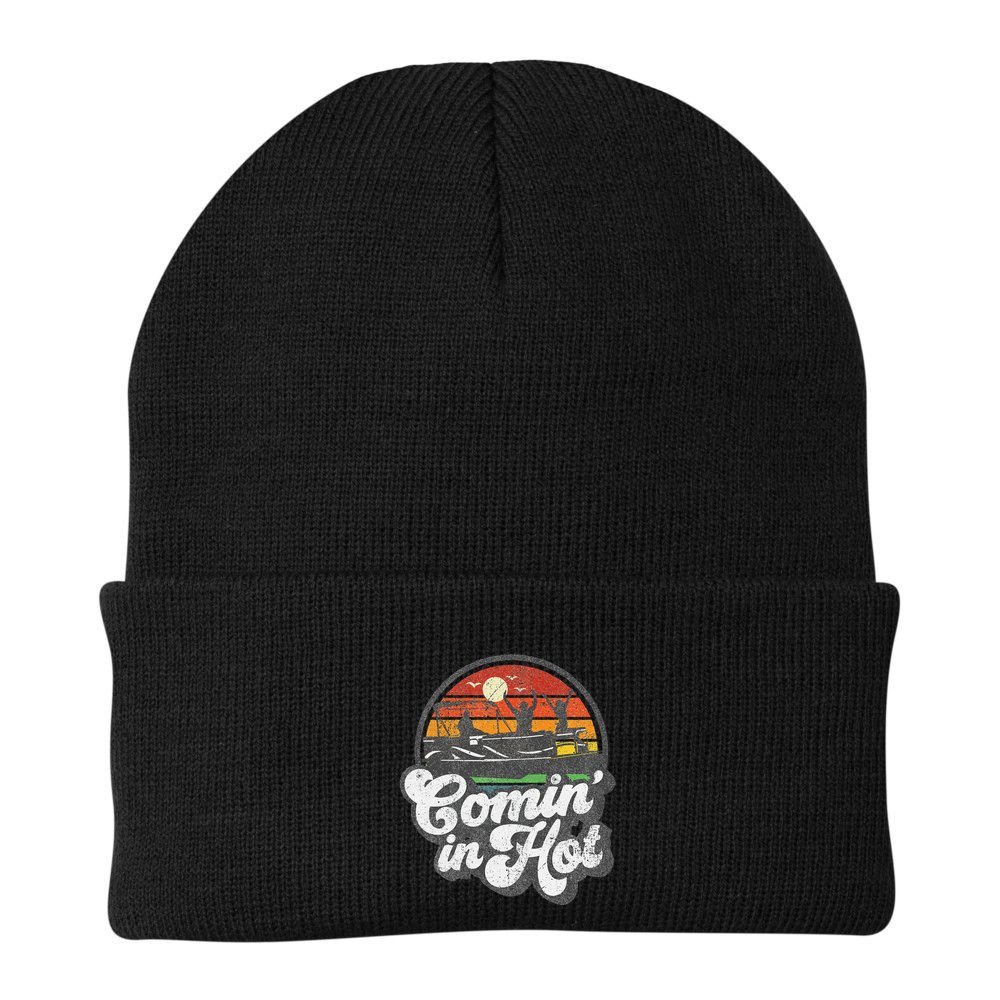 Comin In Hot Pontoon Boat Funny Boating Lake Pontooning Gift Beanie