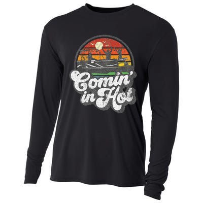 Comin In Hot Pontoon Boat Funny Boating Lake Pontooning Gift Cooling Performance Long Sleeve Crew