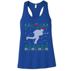 Canadian Ice Hockey And Weed Cannabis Marijuana Ugly Christmas Gift Women's Racerback Tank