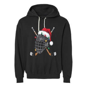 Christmas Ice Hockey Helmet Santa Xmas Garment-Dyed Fleece Hoodie