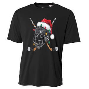 Christmas Ice Hockey Helmet Santa Xmas Cooling Performance Crew T-Shirt