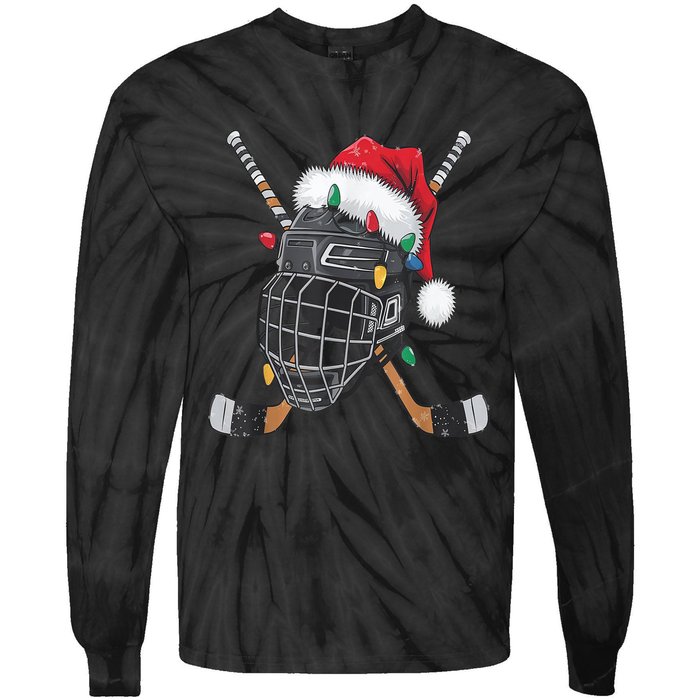 Christmas Ice Hockey Helmet Santa Xmas Tie-Dye Long Sleeve Shirt