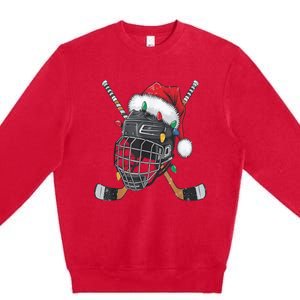 Christmas Ice Hockey Helmet Santa Xmas Premium Crewneck Sweatshirt