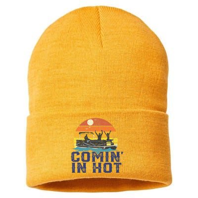 Comin In Hot Pontoon Boat Funny Boating Lake Sustainable Knit Beanie