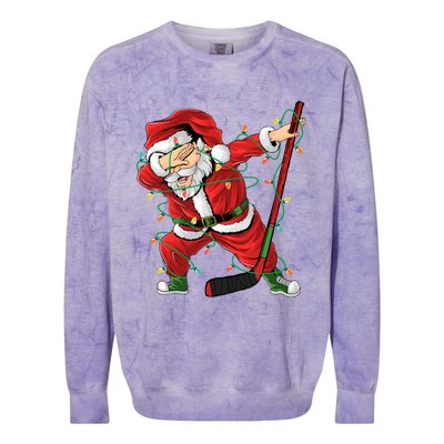 Christmas Ice Hockey Dabbing Santa Lights Xmas Hockey Player Gift Colorblast Crewneck Sweatshirt