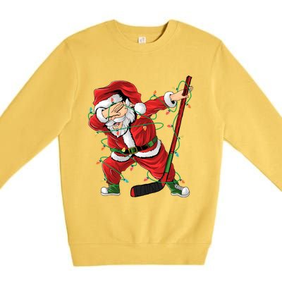 Christmas Ice Hockey Dabbing Santa Lights Xmas Hockey Player Gift Premium Crewneck Sweatshirt