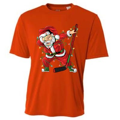 Christmas Ice Hockey Dabbing Santa Lights Xmas Hockey Player Gift Cooling Performance Crew T-Shirt