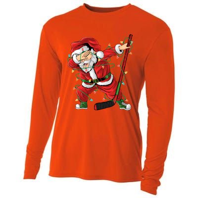 Christmas Ice Hockey Dabbing Santa Lights Xmas Hockey Player Gift Cooling Performance Long Sleeve Crew