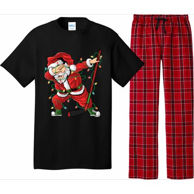 Christmas Ice Hockey Dabbing Santa Lights Xmas Hockey Player Gift Pajama Set