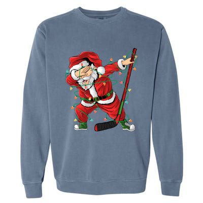 Christmas Ice Hockey Dabbing Santa Lights Xmas Hockey Player Gift Garment-Dyed Sweatshirt