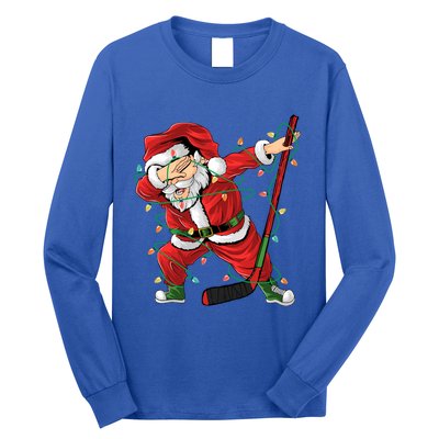 Christmas Ice Hockey Dabbing Santa Lights Xmas Hockey Player Gift Long Sleeve Shirt