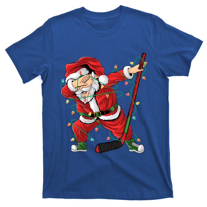 Christmas Ice Hockey Dabbing Santa Lights Xmas Hockey Player Gift T-Shirt