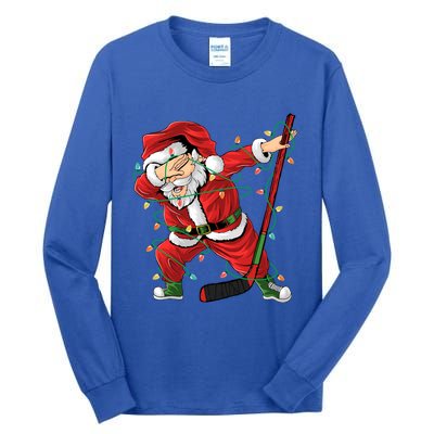 Christmas Ice Hockey Dabbing Santa Lights Xmas Hockey Player Gift Tall Long Sleeve T-Shirt