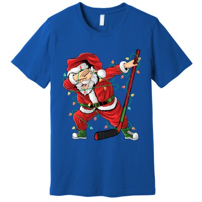 Christmas Ice Hockey Dabbing Santa Lights Xmas Hockey Player Gift Premium T-Shirt