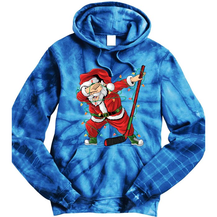 Christmas Ice Hockey Dabbing Santa Lights Xmas Hockey Player Gift Tie Dye Hoodie