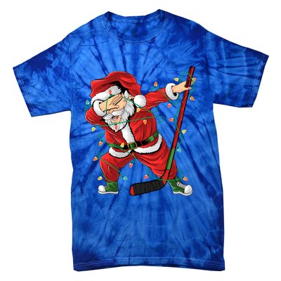 Christmas Ice Hockey Dabbing Santa Lights Xmas Hockey Player Gift Tie-Dye T-Shirt