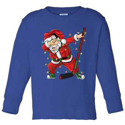 Christmas Ice Hockey Dabbing Santa Lights Xmas Hockey Player Gift Toddler Long Sleeve Shirt