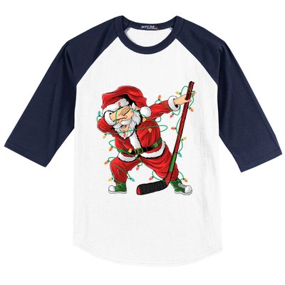 Christmas Ice Hockey Dabbing Santa Lights Xmas Hockey Player Gift Baseball Sleeve Shirt