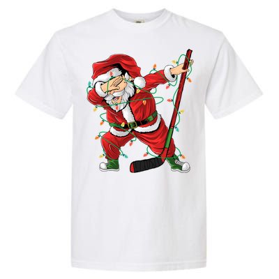 Christmas Ice Hockey Dabbing Santa Lights Xmas Hockey Player Gift Garment-Dyed Heavyweight T-Shirt