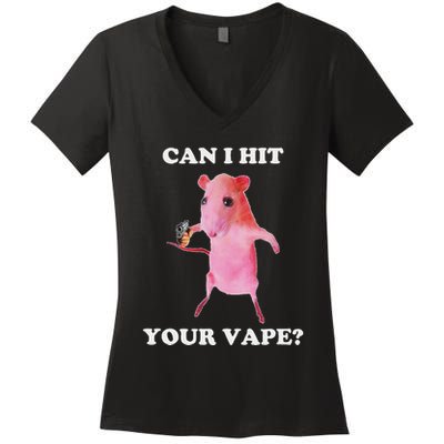 Can I Hit Your Vape Funny Rat Women's V-Neck T-Shirt