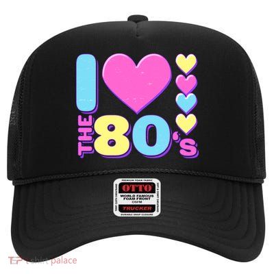 Cute I Heart Love The 80's High Crown Mesh Back Trucker Hat