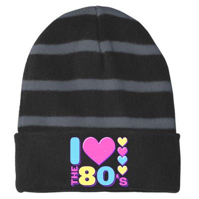 Cute I Heart Love The 80's Striped Beanie with Solid Band