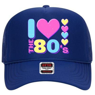 Cute I Heart Love The 80's High Crown Mesh Back Trucker Hat