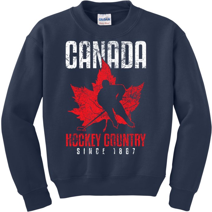 Canada Ice Hockey Sport Canadian Flag Vintage Kids Sweatshirt